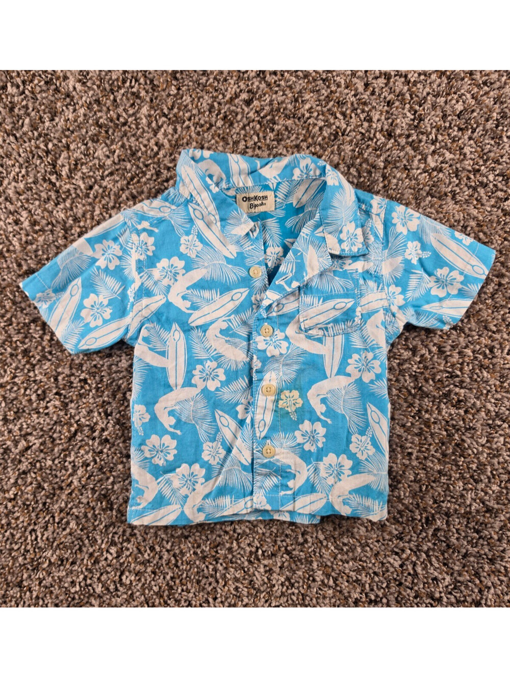 Oshkosh B'Gosh Baby Boys Sz 9M Short Sleeve Hawaiian Shirt Bright Blue White